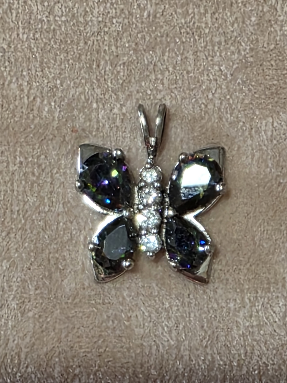 Silver Butterfly Pendant with Mystic Black Gemstones